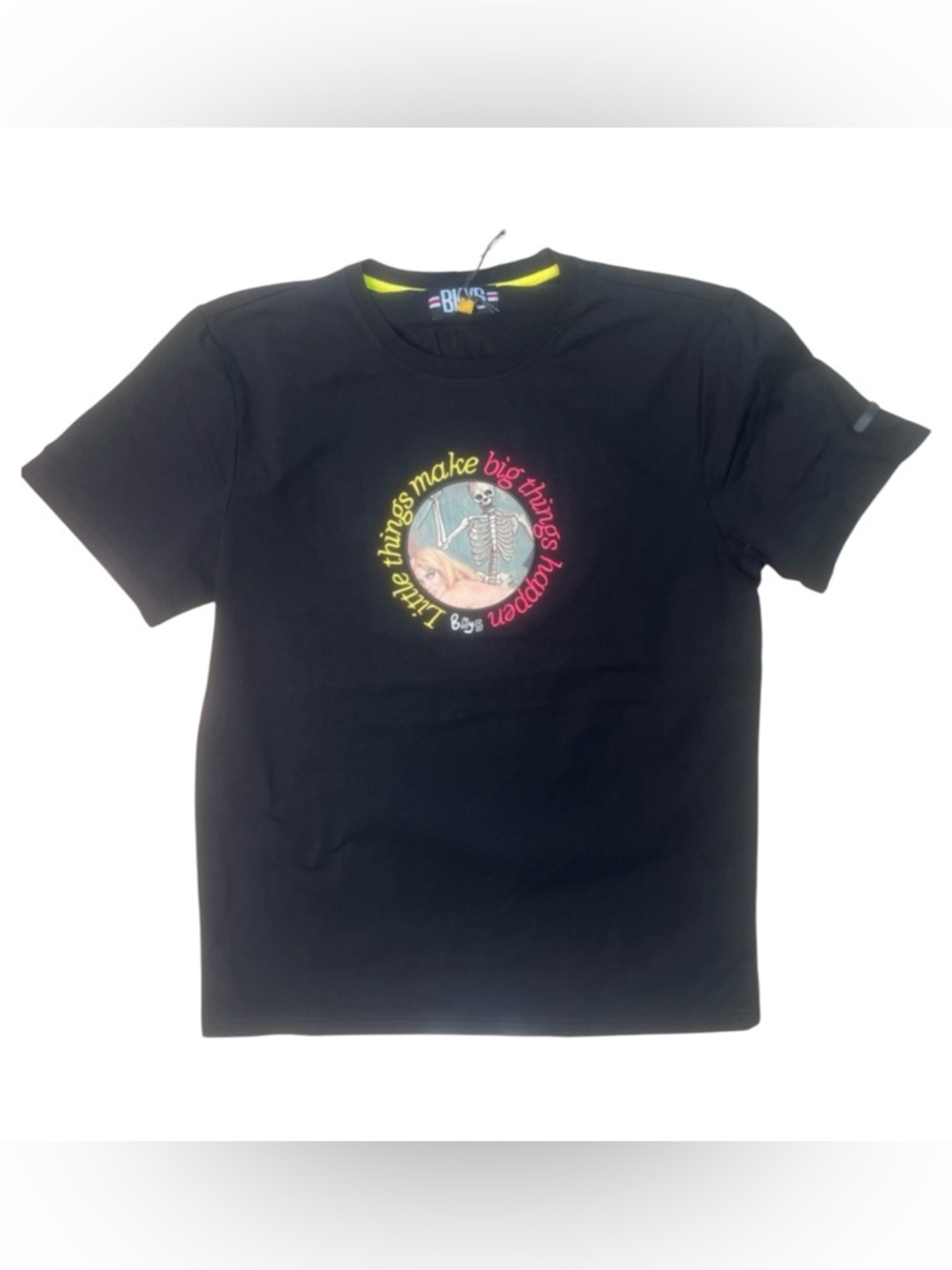 BLVD Black Short-Sleeve Graphic Tee with Multicolor Skeleton Emblem
